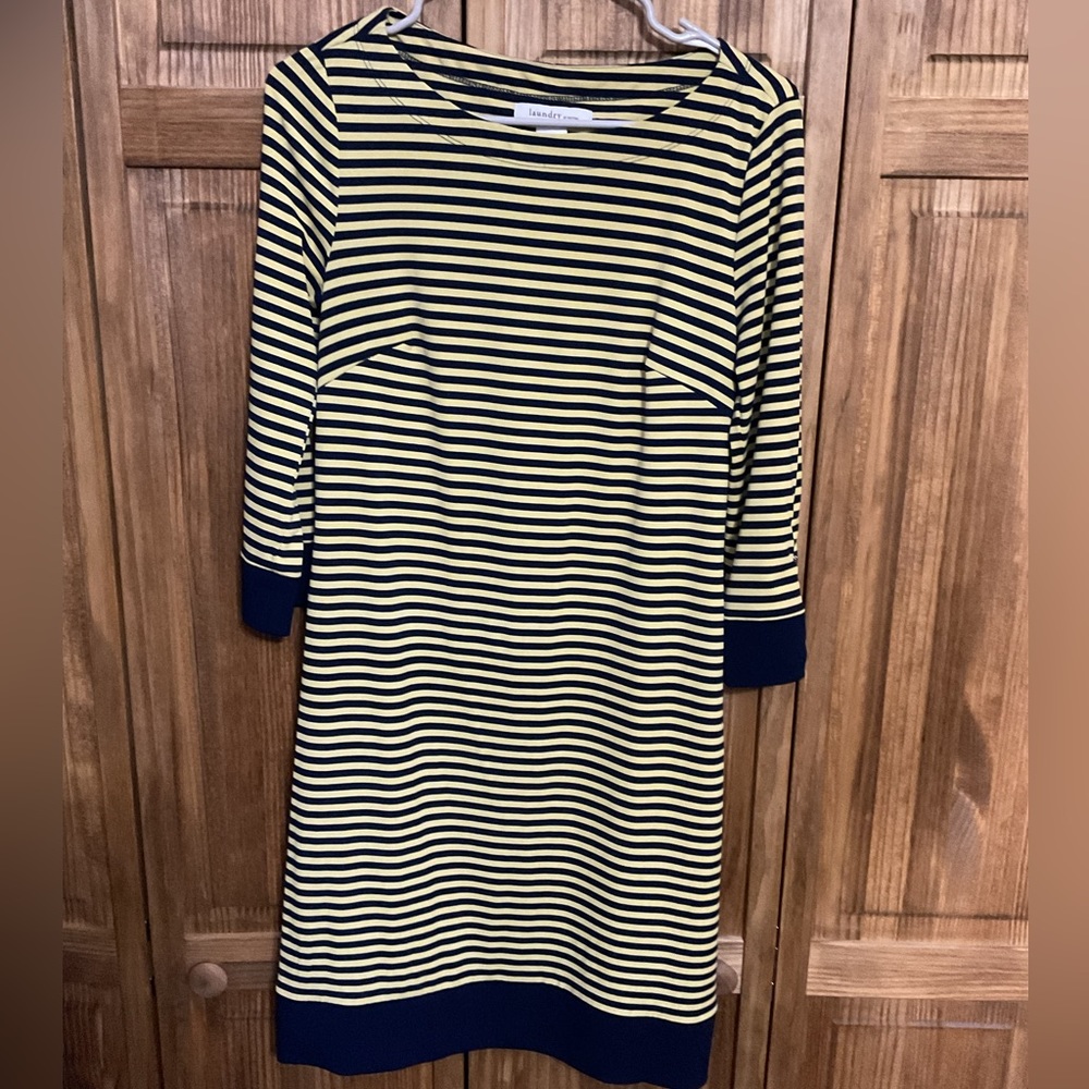Laundry by Design Yellow and Navy Striped Dress